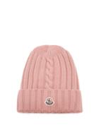 Matchesfashion.com Moncler - Ribbed Knit Wool Beanie Hat - Womens - Pink