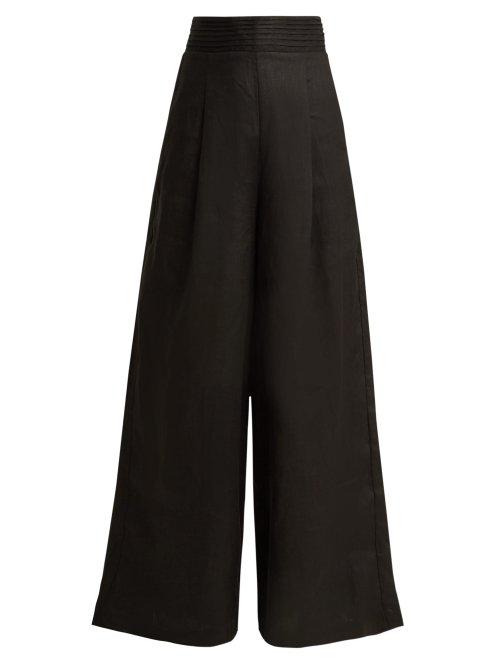 Matchesfashion.com Aje - Tate Wide Leg Linen Trousers - Womens - Black