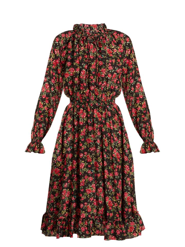 Dolce & Gabbana High-neck Floral-print Silk Dress