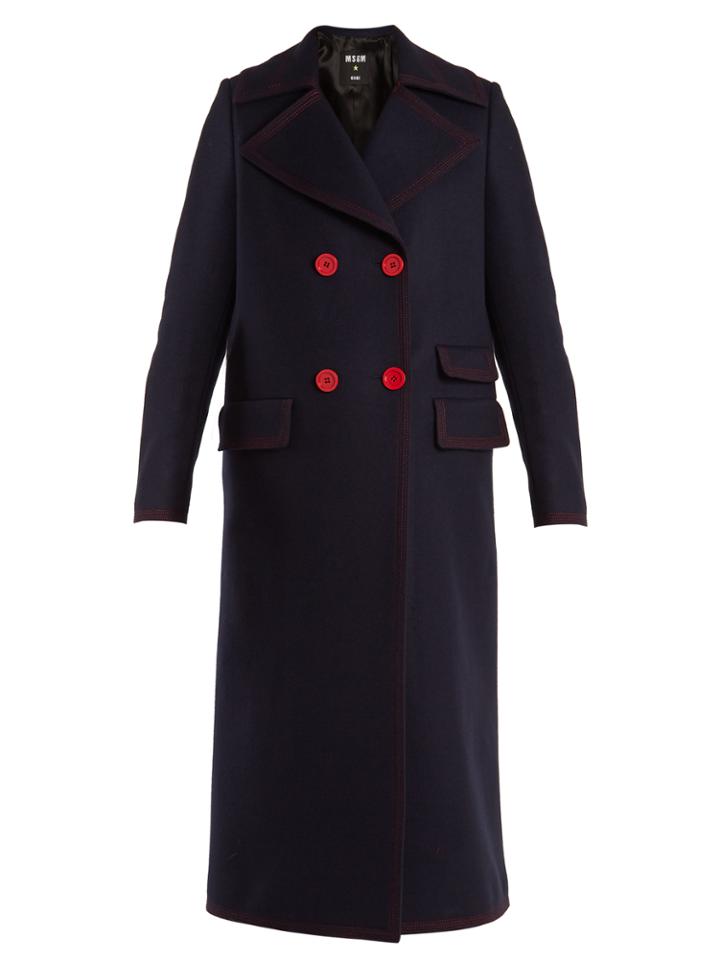 Msgm Double-breasted Contrast-stitch Wool-blend Coat