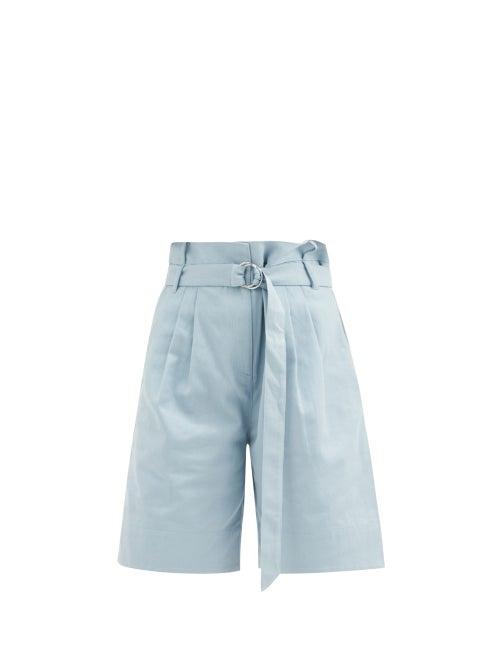 Matchesfashion.com Tibi - Stella Belted Cotton-drill Wide-leg Shorts - Womens - Light Blue