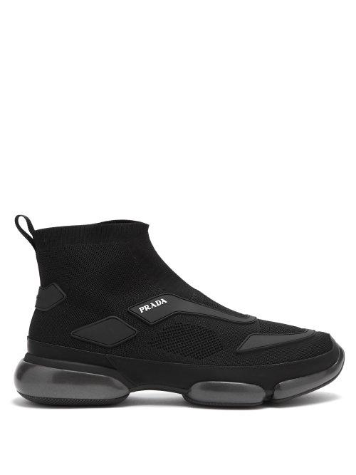 Matchesfashion.com Prada - Cloudbust High Top Knit Trainers - Mens - Black