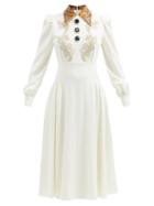 Alessandra Rich - Macram Lace-appliqu Wool-blend Midi Dress - Womens - White Multi