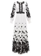 Matchesfashion.com Andrew Gn - Balloon Sleeve Lace-appliqud Crepe Gown - Womens - White Black