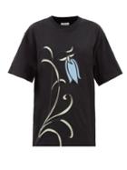 Loewe - Floral-appliqu Cotton-jersey T-shirt - Womens - Black