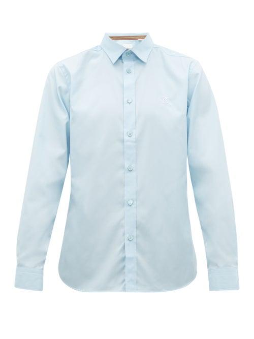 Matchesfashion.com Burberry - Louis Logo Embroidered Stretch Cotton Shirt - Mens - Blue