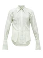 Matchesfashion.com Petar Petrov - Chablis Striped Pintucked Silk Blouse - Womens - Blue White