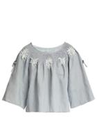Innika Choo Floral-embroidered Linen Top