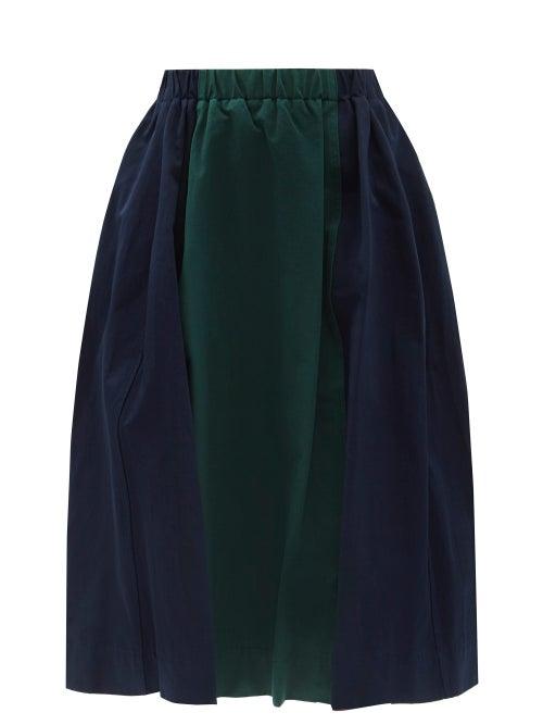 Ladies Rtw Marni - Colour-block Cotton-blend Twill Midi Skirt - Womens - Green Navy