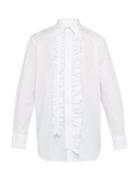 Matchesfashion.com Versace - Ruffle Trimmed Bib Panel Shirt - Mens - White