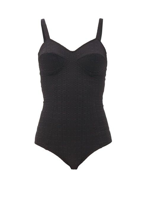 Matchesfashion.com Lisa Marie Fernandez - Goldwyn Seersucker Swimsuit - Womens - Black