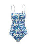 Matchesfashion.com Adriana Degreas - Square-neck Lotus-print Swimsuit - Womens - Blue Print