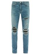 Matchesfashion.com Amiri - Mx1 Leather Patch Slim Leg Jeans - Mens - Light Blue