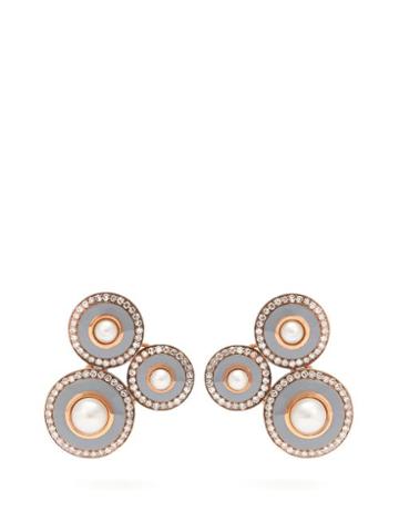 Matchesfashion.com Selim Mouzannar - Mina Diamond And Pearl Earrings - Womens - Grey