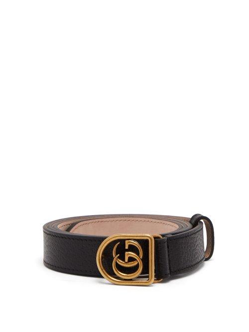 Matchesfashion.com Gucci - Gg Encased Buckle Grained Leather Belt - Mens - Black