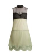 Matchesfashion.com Prada - Cigaline Contrast Panel Pleated Organza Dress - Womens - Green Multi