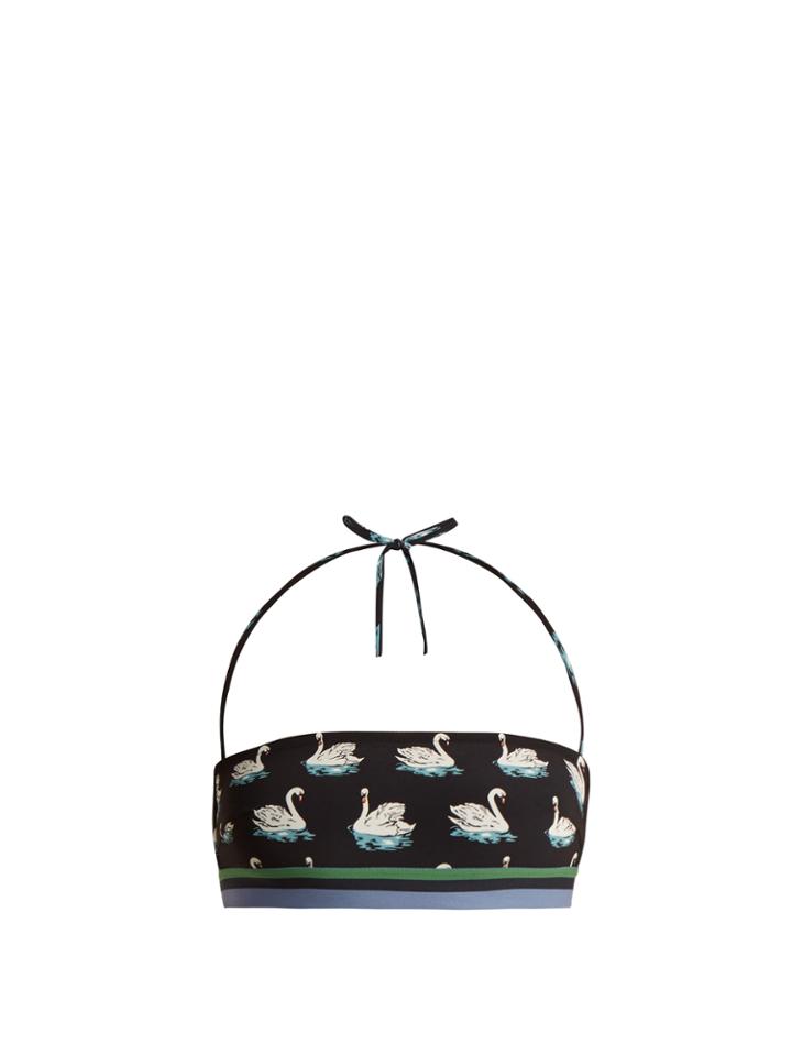 Stella Mccartney Swan-print Halterneck Bandeau Bikini Top