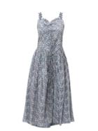 Matchesfashion.com Horror Vacui - Plica Floral Print Cotton Midi Dress - Womens - Blue
