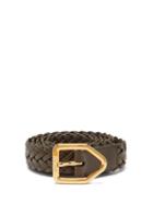 Tom Ford - Lozenge Woven-leather Belt - Mens - Dark Olive