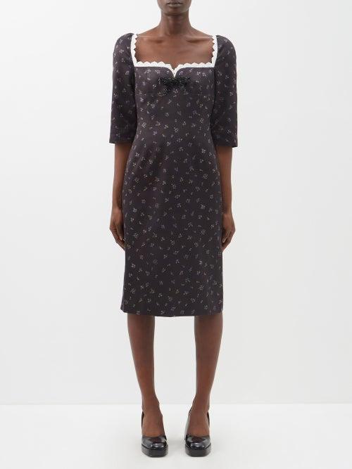 Shushu/tong - Scoop-back Floral-print Silk-blend Dress - Womens - Black Print