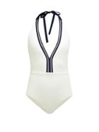 Matchesfashion.com Odyssee - Myries Halterneck Plunge Jersey Swimsuit - Womens - Cream