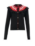 Matchesfashion.com Miu Miu - Floral Embroidered Wool Cardigan - Womens - Black Multi