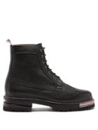 Mens Shoes Thom Browne - Tricolour-stripe Brogue And Combat Leather Boots - Mens - Black