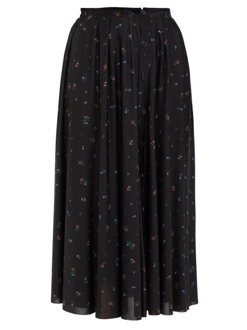 Matchesfashion.com Vetements - Floral Print Crepe Midi Skirt - Womens - Black Multi