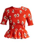 Matchesfashion.com Ganni - Linaria Floral Print Cotton Blend Top - Womens - Red