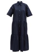 Matchesfashion.com Co - Tiered Cotton-sateen Midi Shirt Dress - Womens - Navy