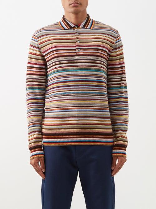 Paul Smith - Signature-stripe Wool Polo Shirt - Mens - Multi