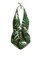 Matchesfashion.com Adriana Degreas - Foliage Print Halterneck Swimsuit - Womens - Green Print