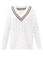 Matchesfashion.com Brunello Cucinelli - Monili-chain V-neck Cable-knit Sweater - Womens - White Multi
