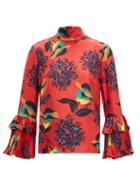Matchesfashion.com La Doublej - Floral Print Silk Twill Blouse - Womens - Red Print