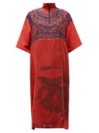 Matchesfashion.com Marine Serre - Zip-neck Floral-print Upcycled-silk Midi Dress - Womens - Red