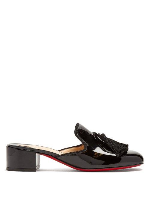 Matchesfashion.com Christian Louboutin - Barry 45 Tassel Embellished Patent Leather Mules - Womens - Black