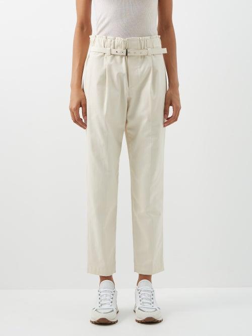 Brunello Cucinelli - High-waist Cropped Cotton-twill Trousers - Womens - Light Beige