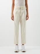 Brunello Cucinelli - High-waist Cropped Cotton-twill Trousers - Womens - Light Beige
