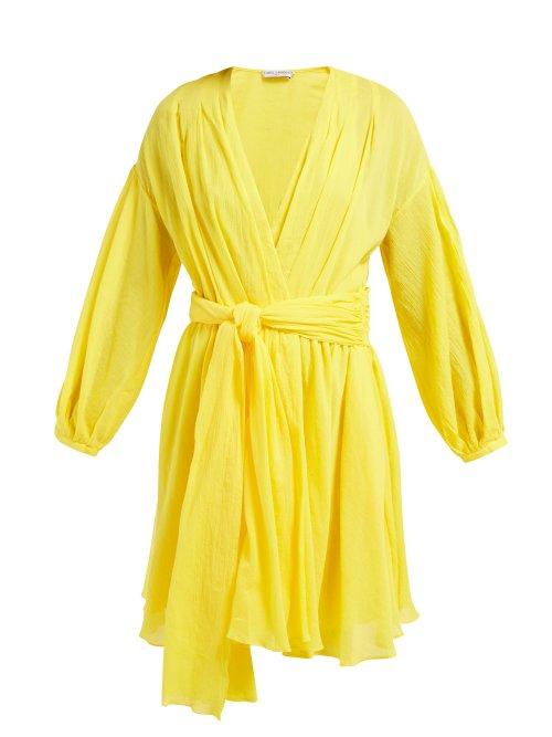 Matchesfashion.com Three Graces London - Carina Belted Cotton Voile Dress - Womens - Yellow