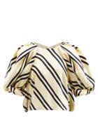 Khaite - Rene Puff-sleeve Striped-silk Top - Womens - Cream Navy