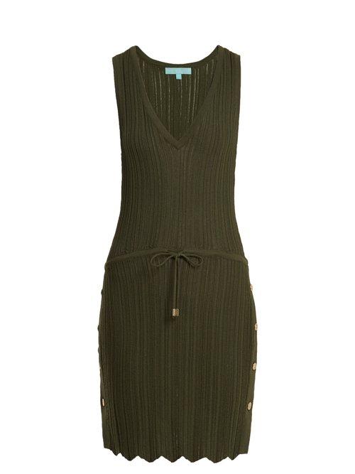 Matchesfashion.com Melissa Odabash - Arianna Deep V Neck Pointelle Knit Dress - Womens - Khaki