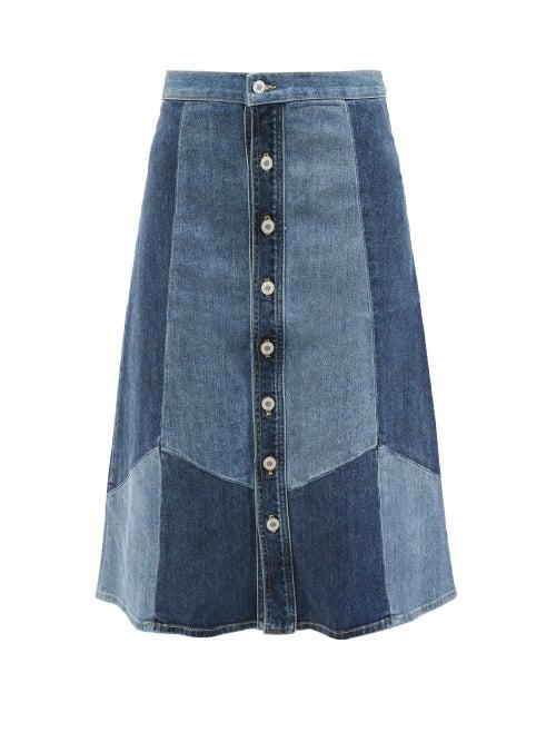 Nili Lotan - Madeline Patchwork-denim Midi Skirt - Womens - Denim Multi