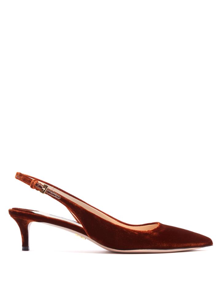 Prada Point-toe Slingback Kitten-heel Velvet Pumps