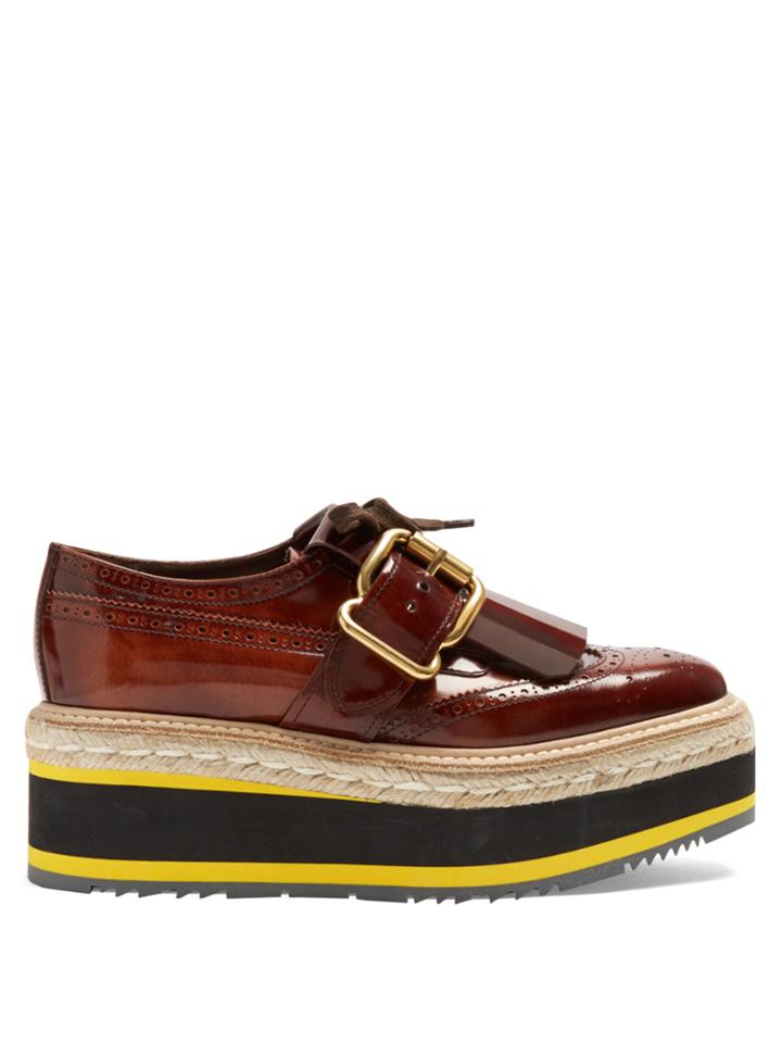 Prada Fringed Leather Platform Loafers