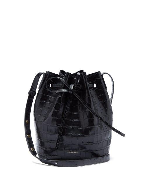 Matchesfashion.com Mansur Gavriel - Mini Crocodile-effect Leather Bucket Bag - Womens - Black