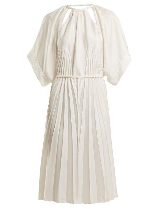 Matchesfashion.com Maison Margiela - Pleated Cut Out Satin Dress - Womens - White