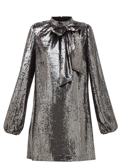 Matchesfashion.com No. 21 - Bow-appliqu Balloon-sleeve Sequinned Mini Dress - Womens - Silver
