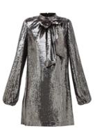 Matchesfashion.com No. 21 - Bow-appliqu Balloon-sleeve Sequinned Mini Dress - Womens - Silver