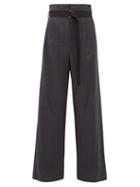 Matchesfashion.com Tibi - Stella Checked Wool Blend Wide Leg Trousers - Womens - Dark Grey