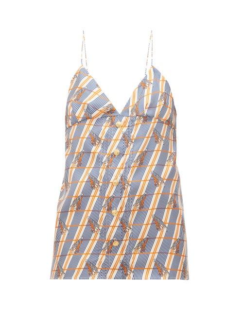 Matchesfashion.com Gucci - Giraffe Print Checked Silk Cami Top - Womens - Ivory Multi